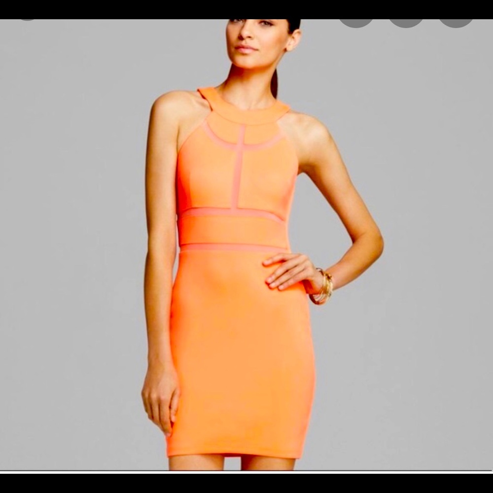 Guess Monaco Neon orange body con dress, size M.